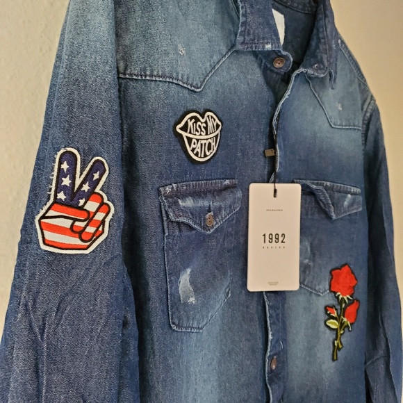 ZIP CODE 1992 Denim Button Down Shirt With Patches - Picture 4 of 6